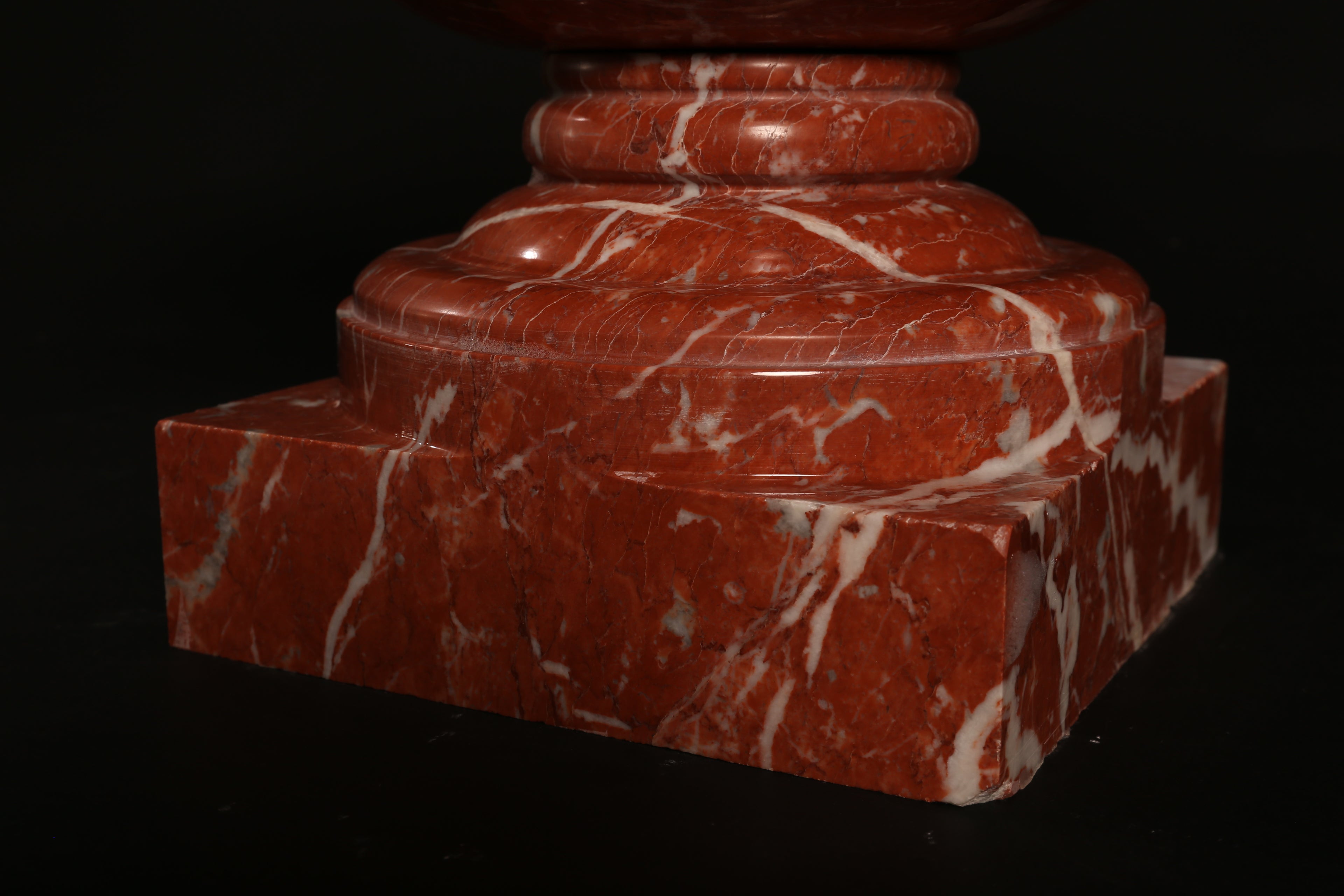 Rossa Verona Marble Decorative Urn on Pedestal Base